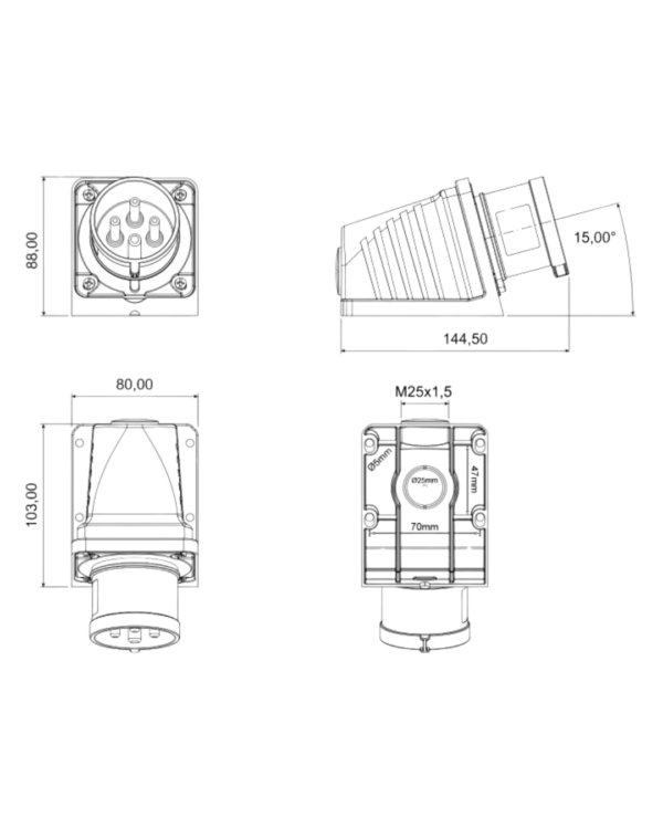 SPINË MURALE 4X32A 3P+T 380V IP44 (IPP3) - Image 2